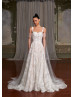 Beaded Ivory Lace Tulle Slit Wedding Dress With Detachable Cape